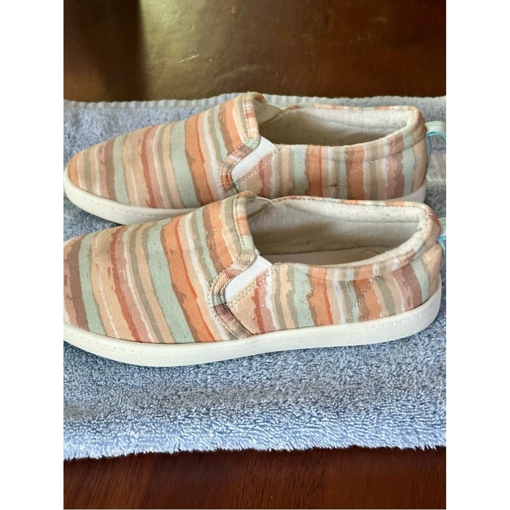 Easy Spirit Kids Slip-On Sneakers in Peach, Mint & Cream Stripe